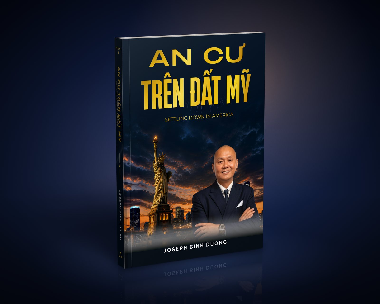 An Cư Trên Đất Mỹ – Front cover, dark background