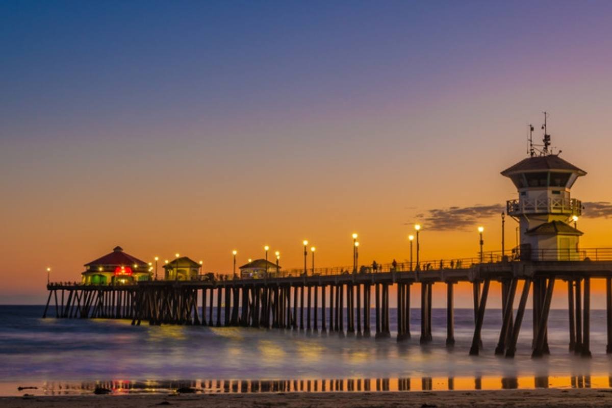 Huntington Beach pier at sunset, Orange County